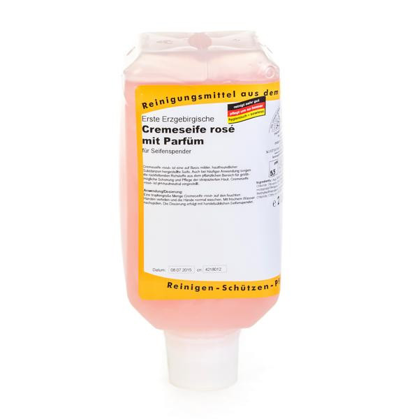 2 Liter Erste Erzgebirgische Cremeseife rosé, mit Parfüm | Softflasche/Faltflasche/Patrone