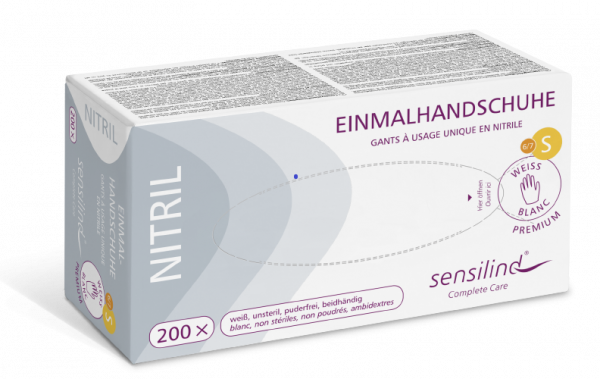 Sensilind Nitril Premium Einmalhandschuhe | 200 Stück | weiß, puderfrei
