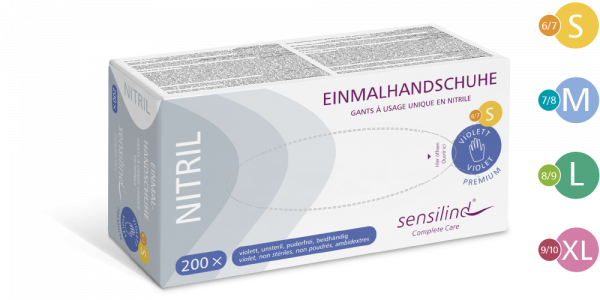 Sensilind Nitril Premium Einmalhandschuhe | 200 Stück | violett/blau, puderfrei