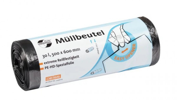 DEISS Müllbeutel 30 Liter | 50 Stück/Rolle | HDPE grau | 500 x 600 mm