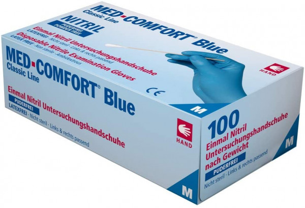 Einweghandschuhe Nitril puderfrei, blau, "MED COMFORT BLUE" 100 Stück/Box