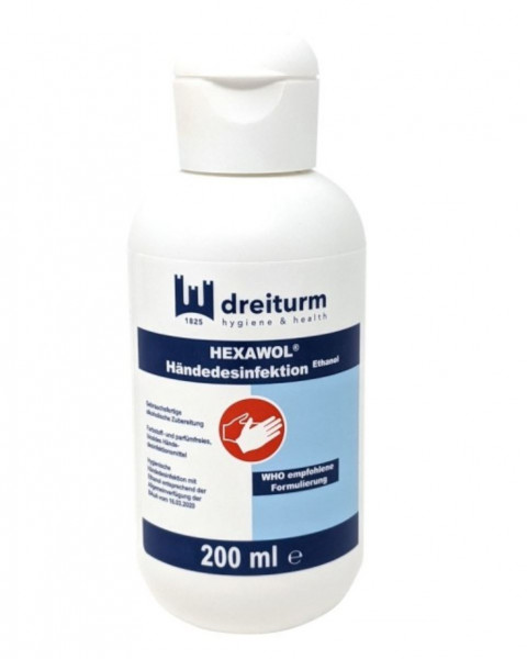 Dreiturm Hexawol® Händedesinfektion Ethanol | 200 ml | begrenzt viruzid | Pocketflasche, Kittelflasc