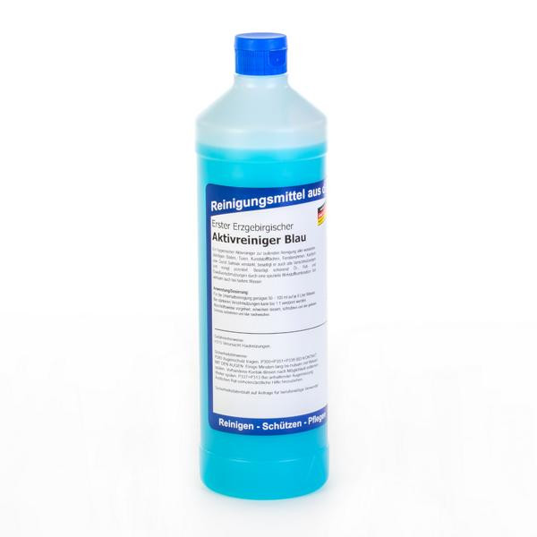 1 Liter Rundflasche Erster Erzgebirgischer Aktivreiniger Blau | hygienischer Aktivreiniger