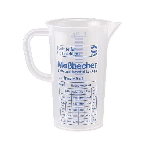 Messbecher 250 ml "Bode", Polypropylen, blaue gedruckte Skala | milchig-transparent | mit Dosierand